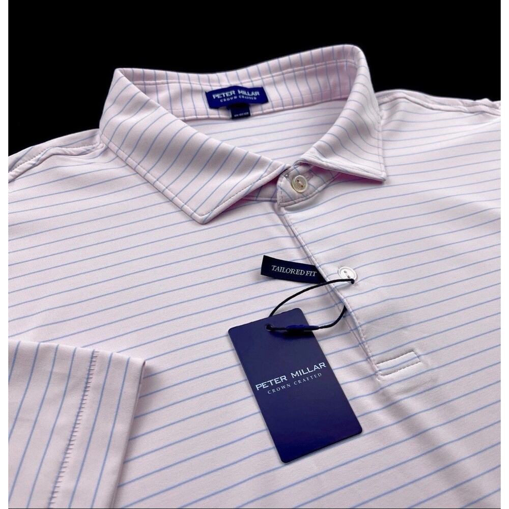 Peter Millar Crown Crafted Performance Striped Polo Shirt Misty Rose 2XL $110